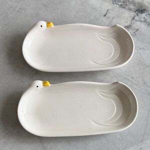 White Ceramic Duck  Dishes- Set of 2
